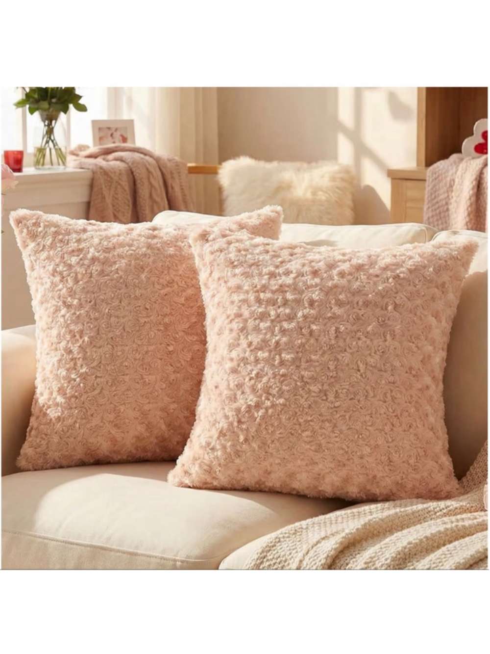 NEW Pk of 2 Throw Pillow Covers 24x24” Soft Rose Swirl Textured